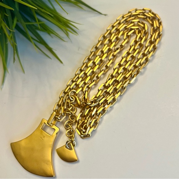 Rare Vintage Karl Lagerfeld Gold Logo Pendant Long Necklace Designer Jewelry - Picture 4 of 9